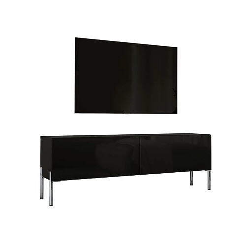 3XELIVING Meuble TV en couleur Noir mat avec pieds droits en chrome, D: l : 140 cm, H : 52 cm, P : 32 cm