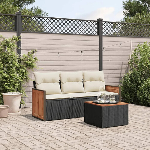 vidaXL Salon de jardin 4 pcs avec coussins noir résine tressée