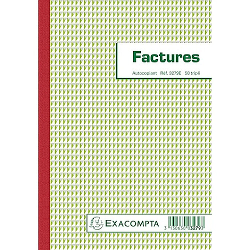 Cahier de facture avec tva Manifold Exacompta autocopiant 21 x 14,8 cm 50 pages triple exemplaires 3279E