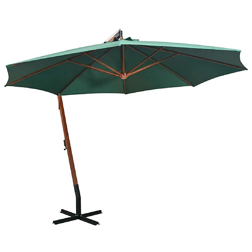 vidaXL Parasol suspendu avec poteau en bois 350 cm vert