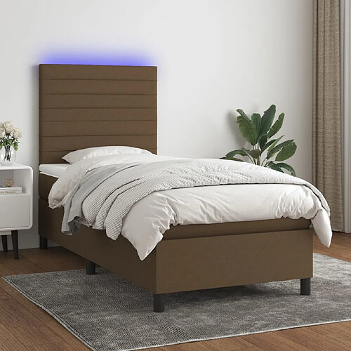 vidaXL Sommier à lattes de lit et matelas et LED Marron foncé 90x200cm