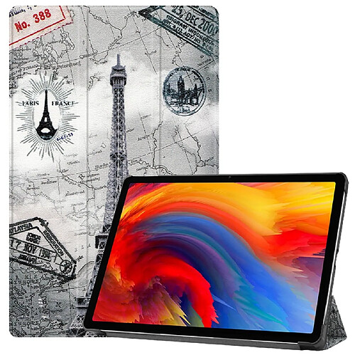 Etui en PU Impression de motifs avec support tri-pliure tour eiffel et carte pour votre Lenovo Pad Plus