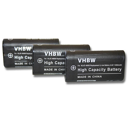 vhbw 3x Batteries remplacement pour Kodak Klic-8000, RB50 pour appareil photo reflex (1200mAh, 3,6V, Li-ion)