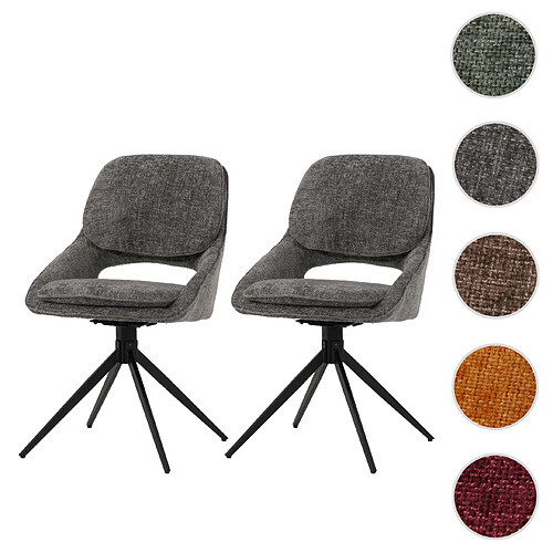 Mendler Lot de 2 chaises de salle à manger HWC-N73, chaise de cuisine, pivotante Auto-Return, tissu/textile chenille (490g/m²) Öko-Tex ~ gris foncé