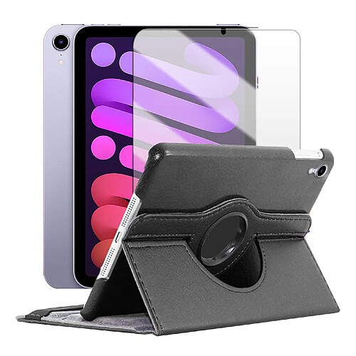 Etui rotatif en simili cuir + verre trempé pour iPad Mini 2021 8.3" A2568- Noir -Visiodirect-