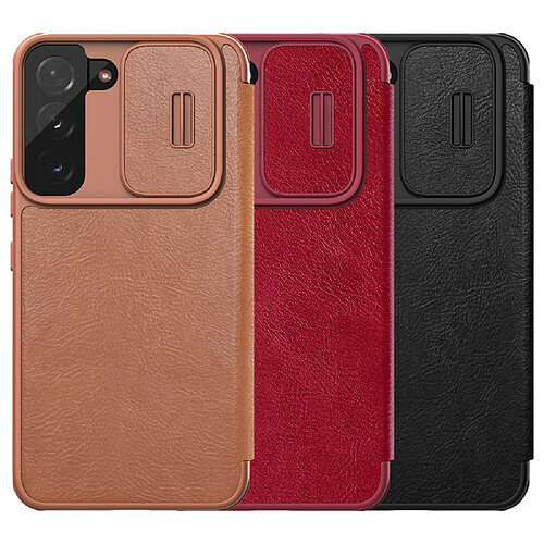 nillkin qin cuir pro coque coque pour samsung galaxy s22 + (s22 plus) protecteur d appareil photo holster cover flip cover noir