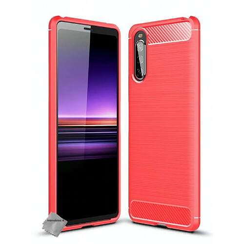 Htdmobiles Coque silicone gel carbone pour Sony Xperia 10 II + verre trempe - ROUGE