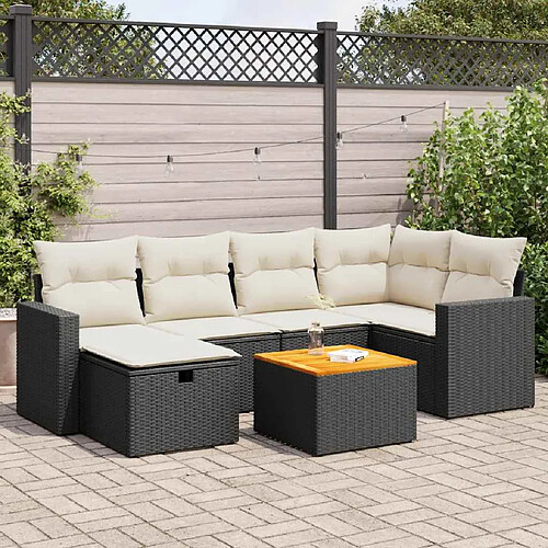 vidaXL Salon de jardin 7 pcs avec coussins noir résine tressée