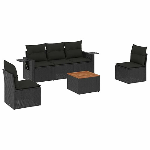 Maison Chic Ensemble Tables et chaises d'extérieur 6pcs avec coussins,Salon de jardin noir résine tressée -GKD404086