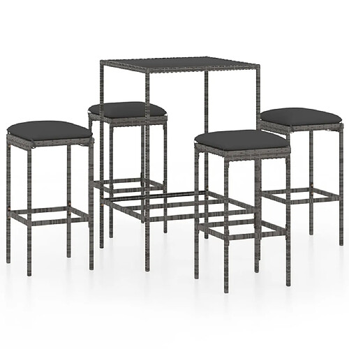 Maison Chic Ensemble de bar de jardin 5 pcs et coussins,Table + chaises + coussins de jardin Résine tressée Gris -GKD651789