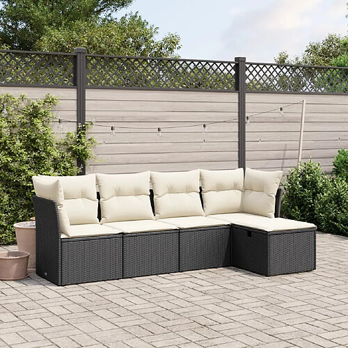 vidaXL Salon de jardin 5 pcs avec coussins noir résine tressée