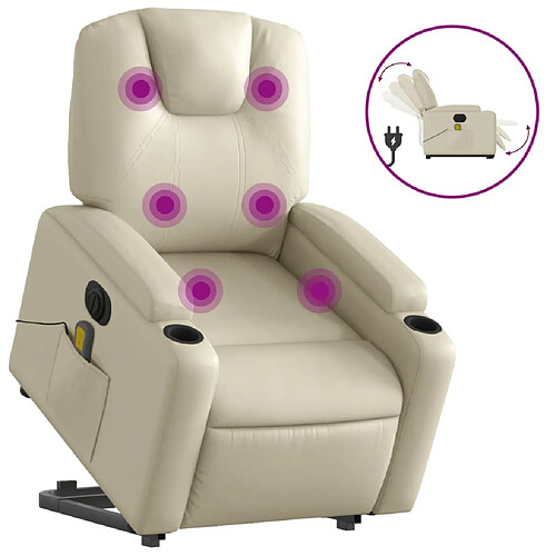 Maison Chic Fauteuil Relax pour salon, Fauteuil inclinable de massage électrique crème similicuir -GKD95434