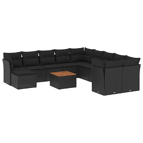 Maison Chic Salon de jardin 12 pcs avec coussins, Ensemble Tables et chaises d'extérieur noir résine tressée -GKD914883