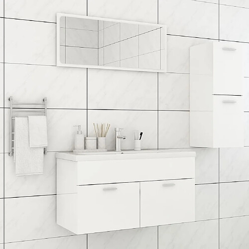 vidaXL Ensemble de meubles de salle de bain Blanc brillant Aggloméré