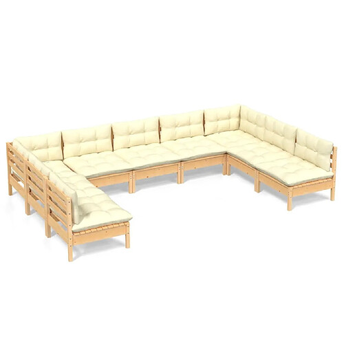 Maison Chic Salon de jardin 9 pcs + coussins - Mobilier/Meubles de jardin - Table et chaises d'extérieur crème Bois de pin solide -MN76132