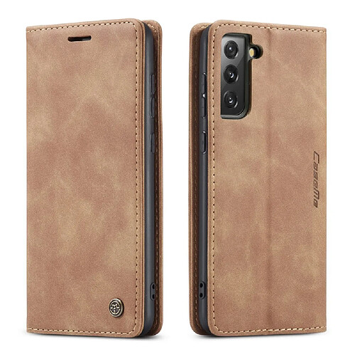 Caseme Etui en PU Aspiration automatique de conception simple marron pour votre Samsung Galaxy S21 FE