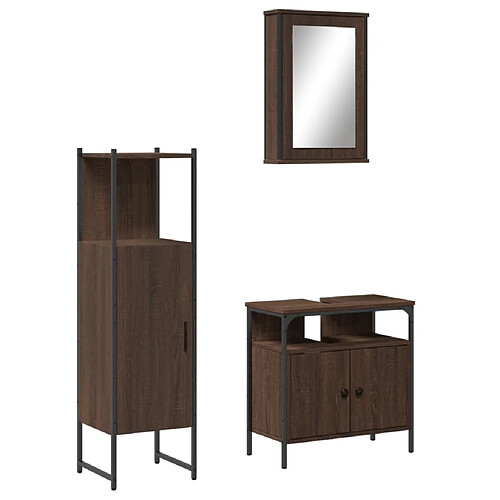 Maison Chic Armoire de Bain | Ensemble de 3 meubles salle de bain Chêne marron -GKD32423