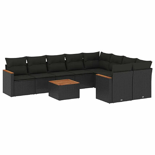 Maison Chic Salon de jardin 10 pcs avec coussins | Ensemble de Table et chaises | Mobilier d'Extérieur noir résine tressée -GKD39372