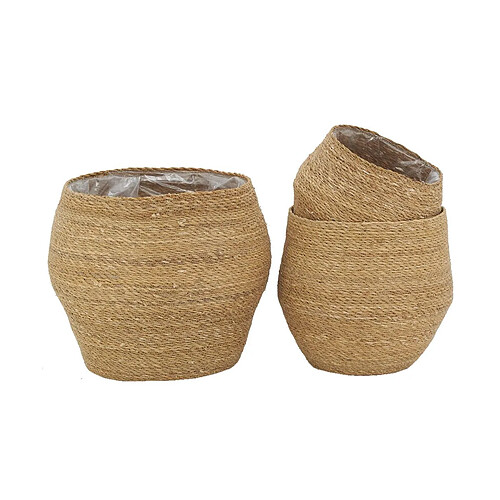 Aubry Gaspard Cache-pots en jonc naturel et doublure plastique (Lot de 3).