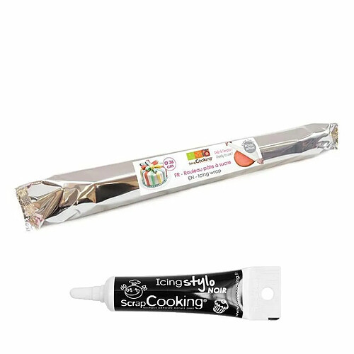 Scrapcooking Rouleau pâte à sucre blanche Ø 36 cm + Stylo glaçage noir