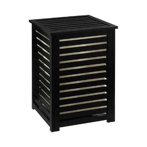 Pegane Panier à linge avec couvercle en bois coloris noir - Longueur 40 x Profondeur 38 x Hauteur 58 cm