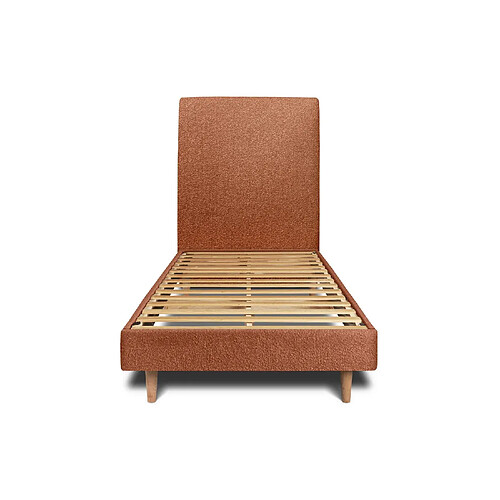 Sommeil de plomb Lit 90x190cm avec tête de lit tapissier bouclette et sommier kit Terracotta - Hauteur totale : 29cm