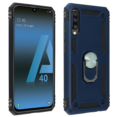 Avizar Coque Galaxy A70 Bi matière Rigide et Souple Bague Support Vidéo bleu nuit