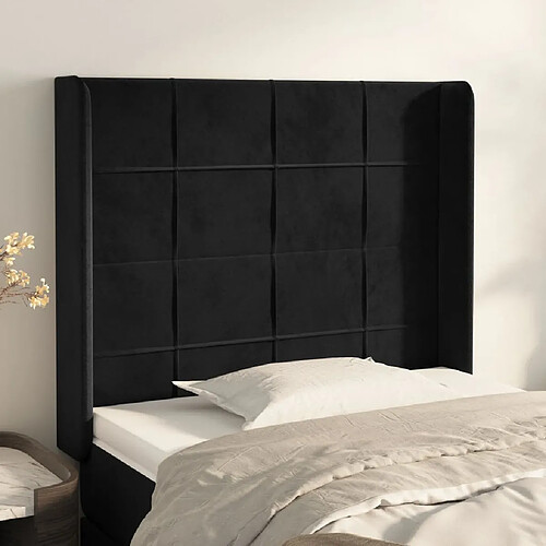 vidaXL Tête de lit avec oreilles Noir 103x16x118/128 cm Velours