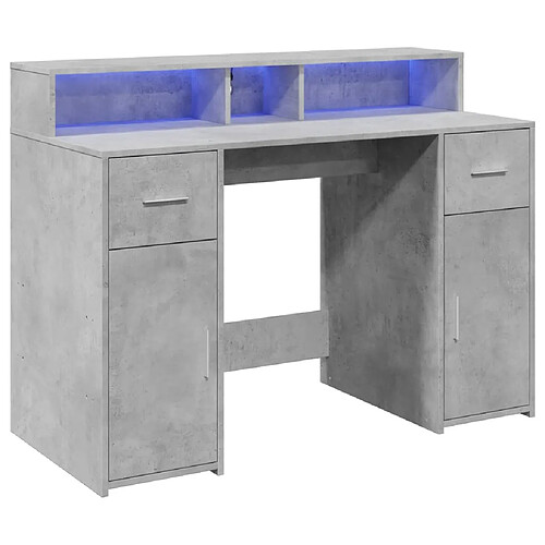 Helloshop26 Bureau table poste de travail meuble d'ordinateur informatique étude et lumières LED 120 x 55 x 91cm bois d'ingénierie gris 02_0023797