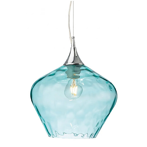 Luminaire Center Suspension Titan Chrome avec verre aqua 1 ampoule 32cm