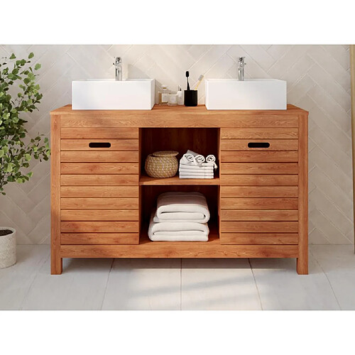 Vente-Unique Meuble de salle de bain en bois d'acacia avec double vasque - 130 cm - PULUKAN