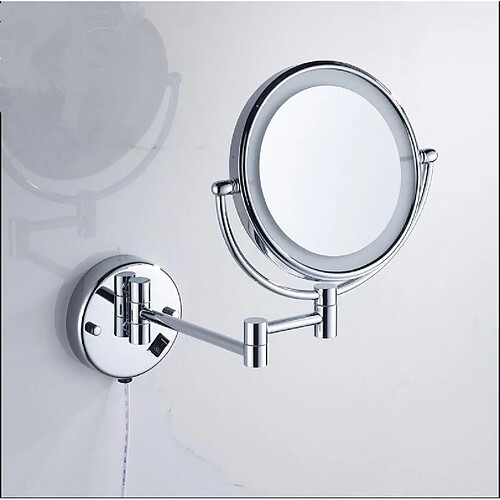 Universal Miroir de salle de bains installé sur le mur 8 pouces loupe en laiton lumière LED pliant miroir de maquillage miroir de maquillage cadeau pour madame |(Argent)