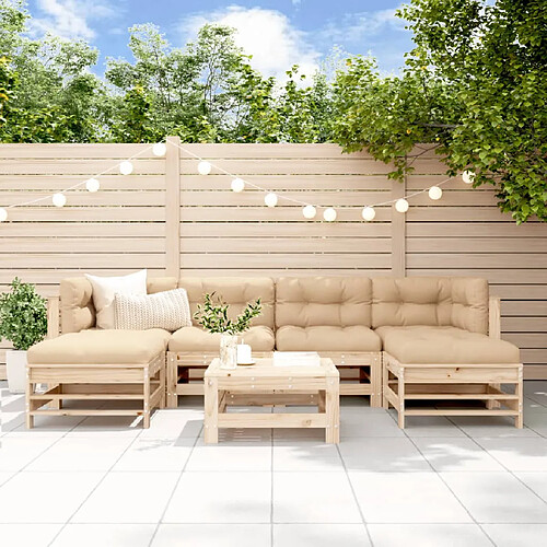 vidaXL Salon de jardin 7 pcs avec coussins bois massif