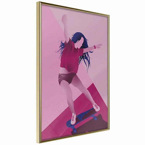 Paris Prix Affiche Murale Encadrée Girl on a Skateboard 20 x 30 cm Or