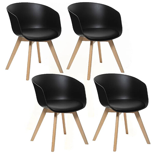 Toilinux Lot de 4 Fauteuils de table Baya - Noir