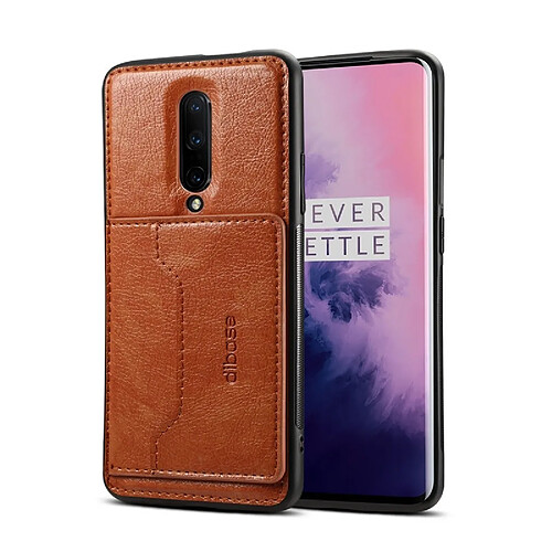 Wewoo Coque TPU + PC + PU Etui de protection Texture pour OnePlus 7 Pro avec support et fentes cartes Marron