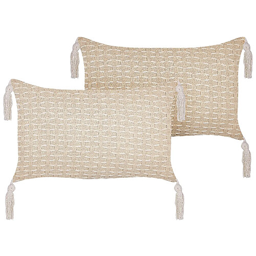 Beliani Lot de 2 coussins HAKONE 45 x 25 cm Géométrique Beige clair