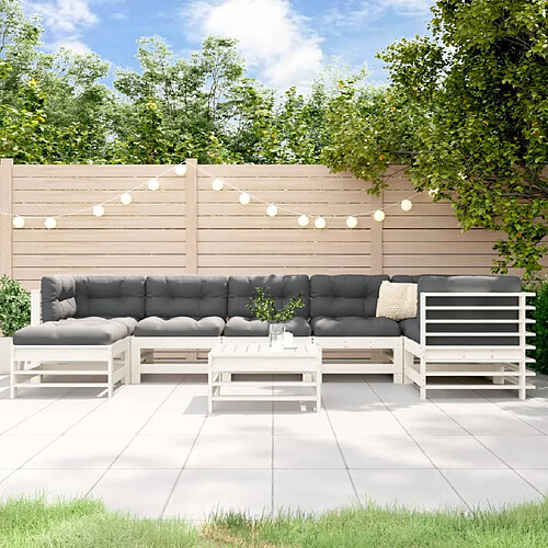 vidaXL Salon de jardin 8 pcs avec coussins blanc bois massif