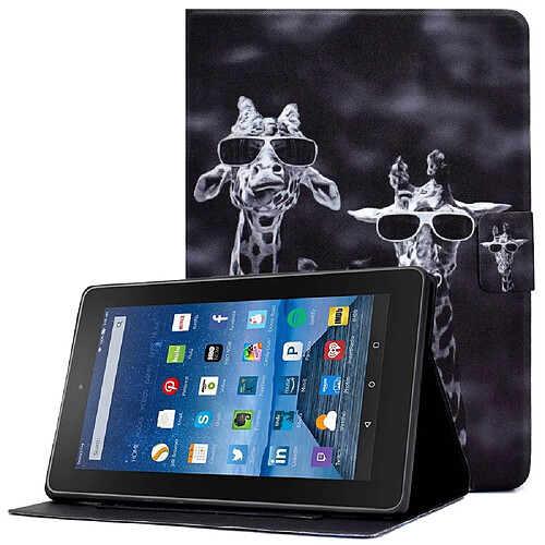 Etui en PU magnétique avec support et porte-carte pour votre Amazon Fire HD 8 (2016)/(2017)/(2018) - Trois girafes