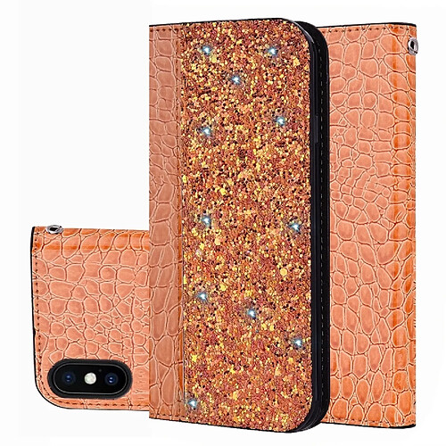 Wewoo Etui à rabat horizontal en cuir texturé glitter avec texture croco pour iPhone X / XS, avec fentes pour cartes et support (Orange)