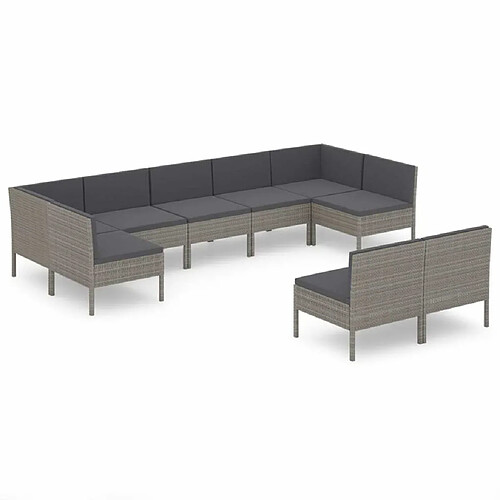 Maison Chic Salon de jardin 9 pcs + coussins - Mobilier/Meubles de jardin - Table et chaises d'extérieur Résine tressée Gris -MN39175