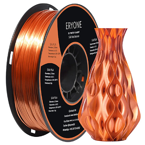 None Filament PLA soie ERYONE pour imprimante 3D 1 kg (2,2 lbs)/bobine - Rouge Cuivre