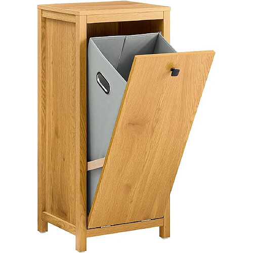 SoBuy BZR96-SN Armoire à Linge avec Sac à Linge, Meuble Bas de Salle de Bain, Commode pour Salle de Bain, Coffre à Linge, Porte Vêtement avec 1 Panier à Linge, Naturel Foncé, 40x35x90 cm