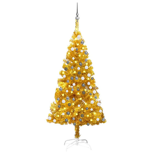 vidaXL Arbre de Noël artificiel pré-éclairé et boules doré 120 cm PET