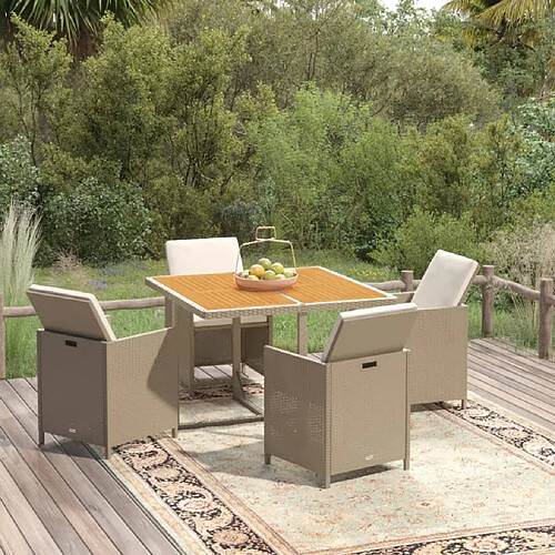 vidaXL Ensemble à manger de jardin et coussins 5 pcs Poly rotin Beige