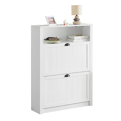 SoBuy FSR87-W Meuble de Rangement à Chaussures Armoire à Chaussures Commode à Chaussures 2 abattants