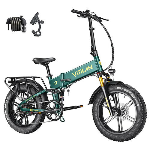 Vitilan i7 Pro 2.0 Vélo électrique pliable, gros pneu 20 * 4,0 pouces 750 W Moteur Bafang 48 V 20 Ah Batterie amovible - Vert