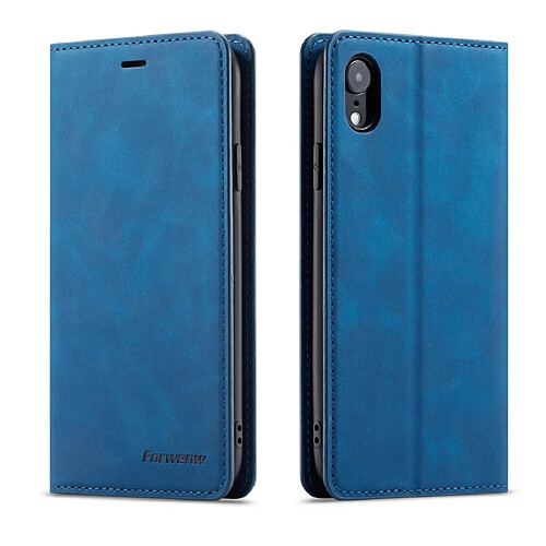 Wewoo Housse Coque Pour iPhone XR Forwenw Dream Series Oil Edge Fort Magnetism Étui à rabat horizontal en cuir avec support et fentes cartes et portefeuille et cadre photo bleu