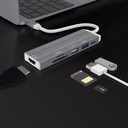 6 en 1 USB Type C Hub USB Hdmi 4K C Hub Gigabit Ethernet Rj45 Adapter Lan