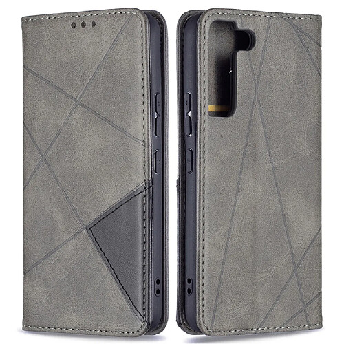 Coque en TPU + PU motif losanges, fermeture magnétique, antichoc avec porte-cartes gris pour votre Samsung Galaxy S22